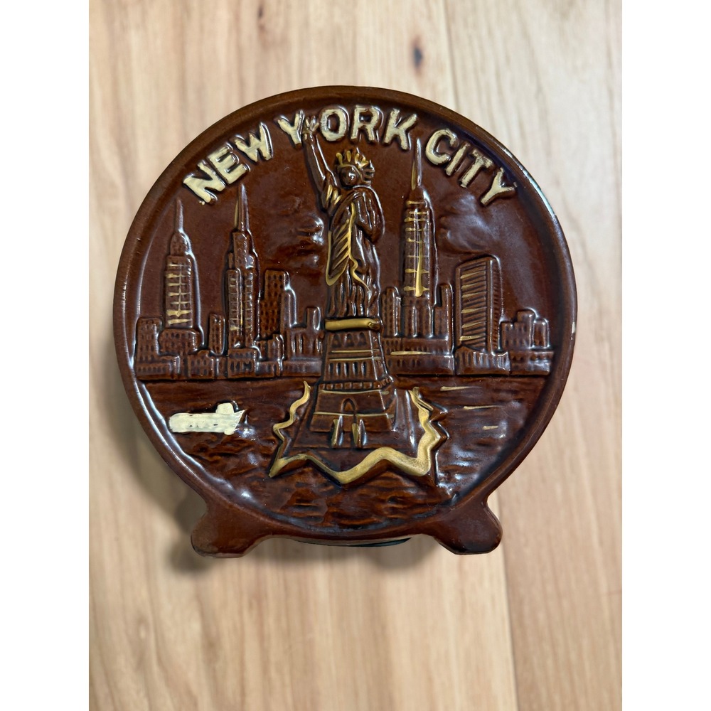 Vintage Redware NYC Coin Bank 1950s Statue of Liberty Souvenir Original stopper